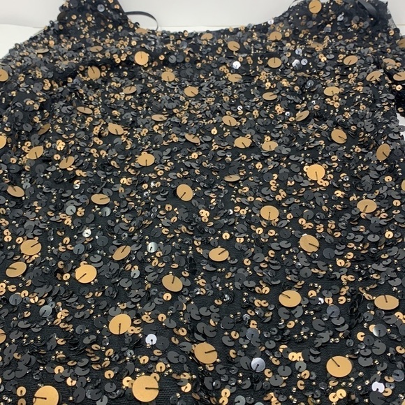 Aidan Mattox black gold long sleeve sequin blouse size S - Picture 6 of 7